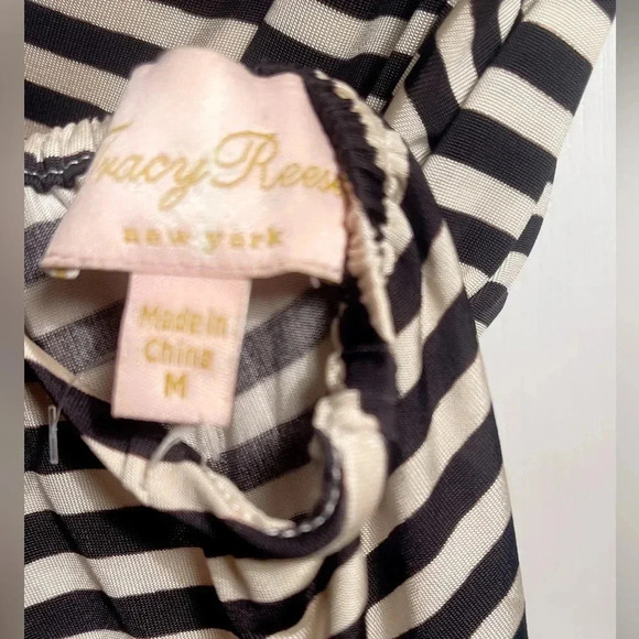 Tracy Reese long sleeve day 2 nite stretch cream/black striped high low dress M - Picture 4 of 4
